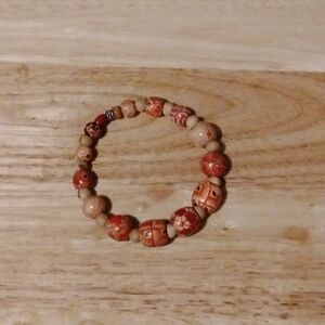 Handcrafted Beaded Bracelet - Orange and Cream